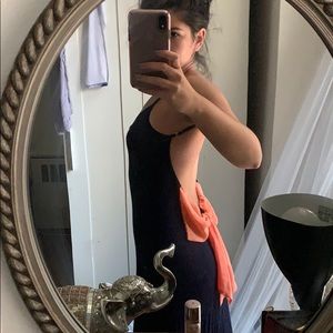 Navy Blue with pink bow maxi dress OPEN back.